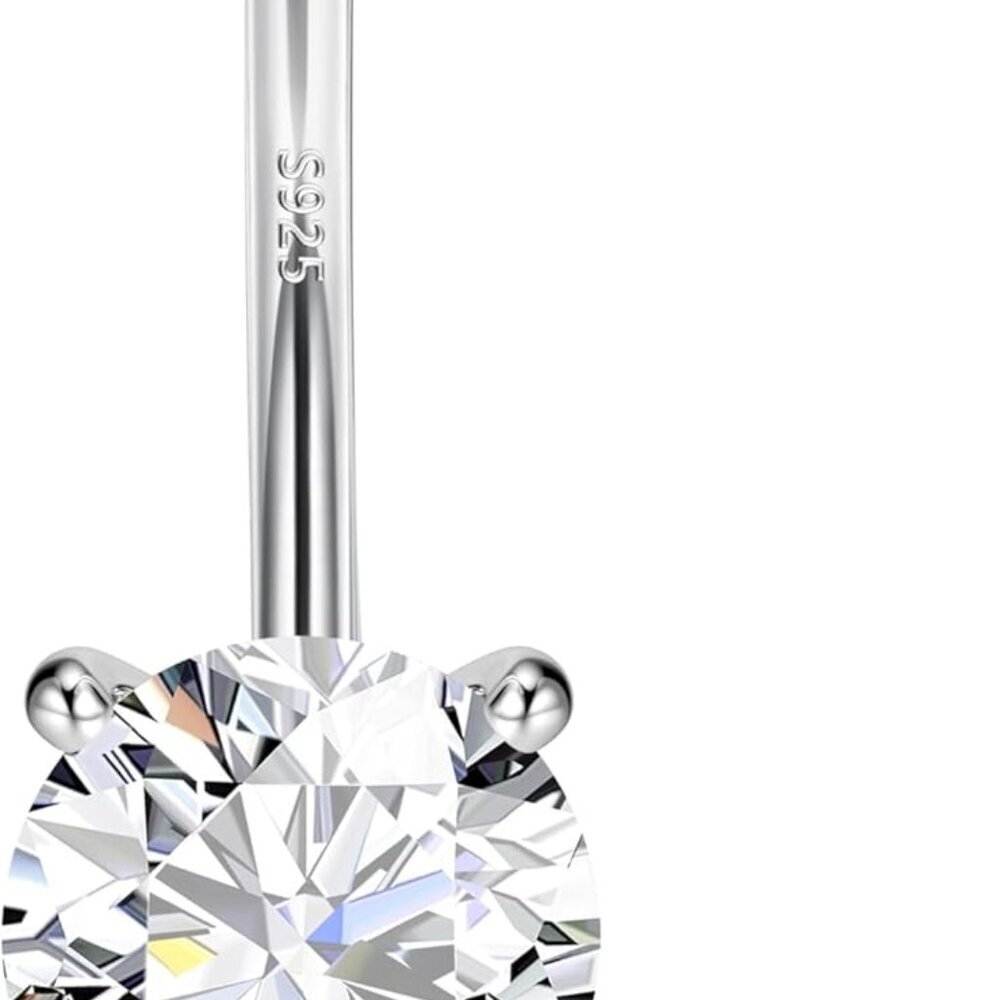 Sterling Silver Belly Button Ring 14g Gold Plated Cubic Zirconia Navel Jewelry